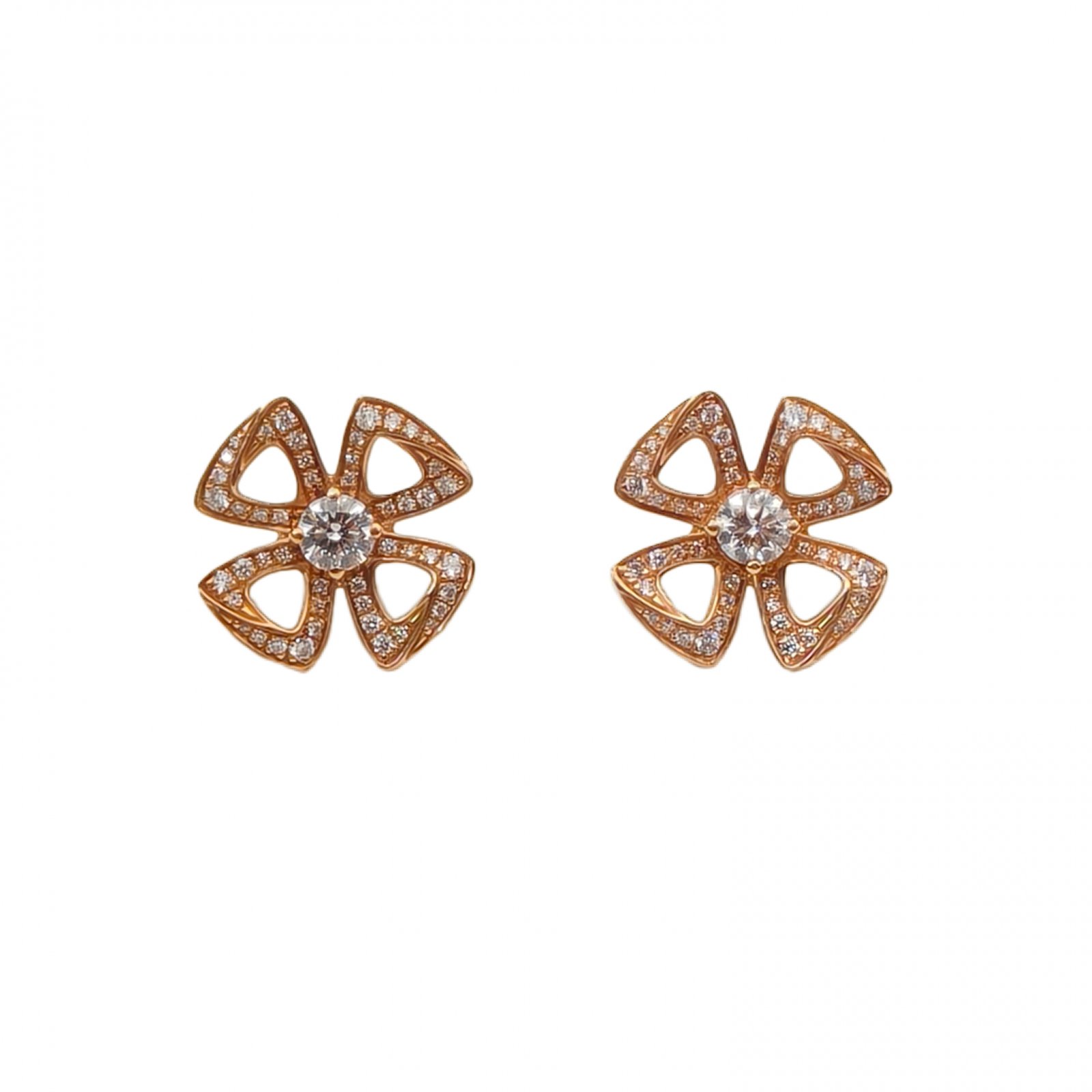 BVLGARI Rose Gold 18K Full Diamond Stud Earrings 18K Rose Gold,Diamond-Hana Vintage