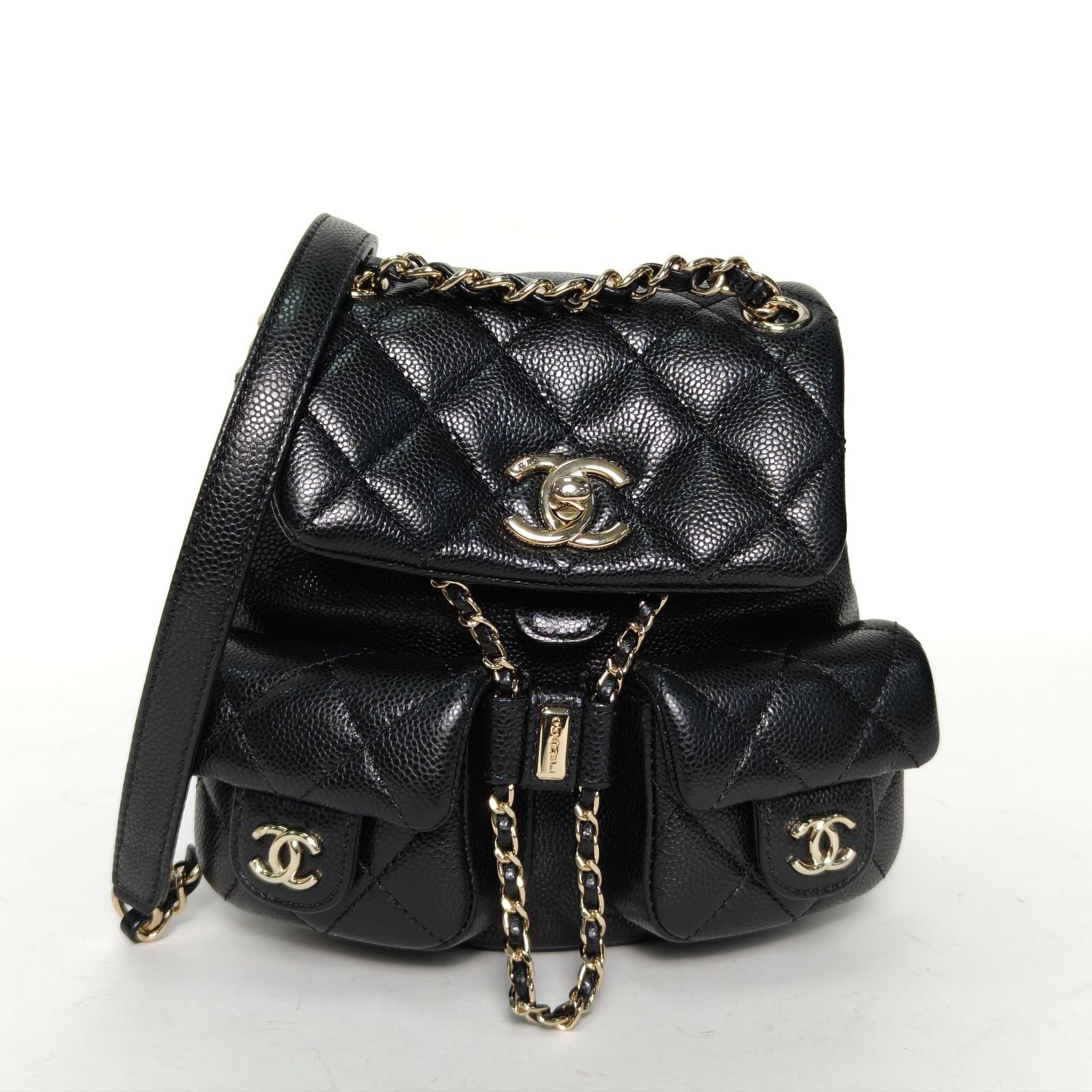 *CHANEL Duma Drawstring Flap Backpack Double Pocket Small 18cm-Hana Vintage