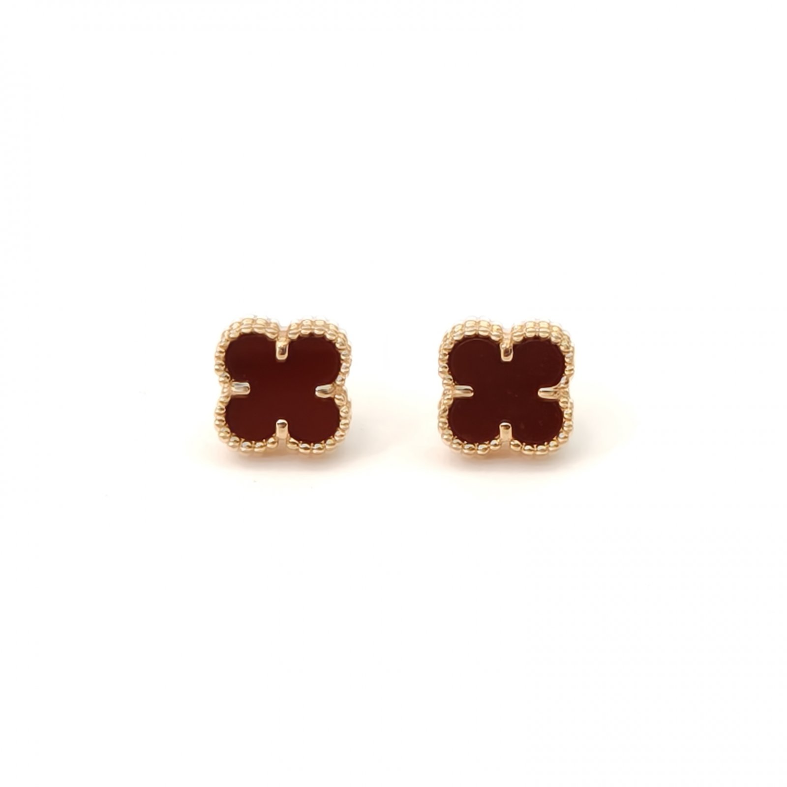 VAN CLEEF&ARPELS Sweet Alhambra Small Single Flower Earrings 18K Rose Gold,Carnelian-Hana Vintage
