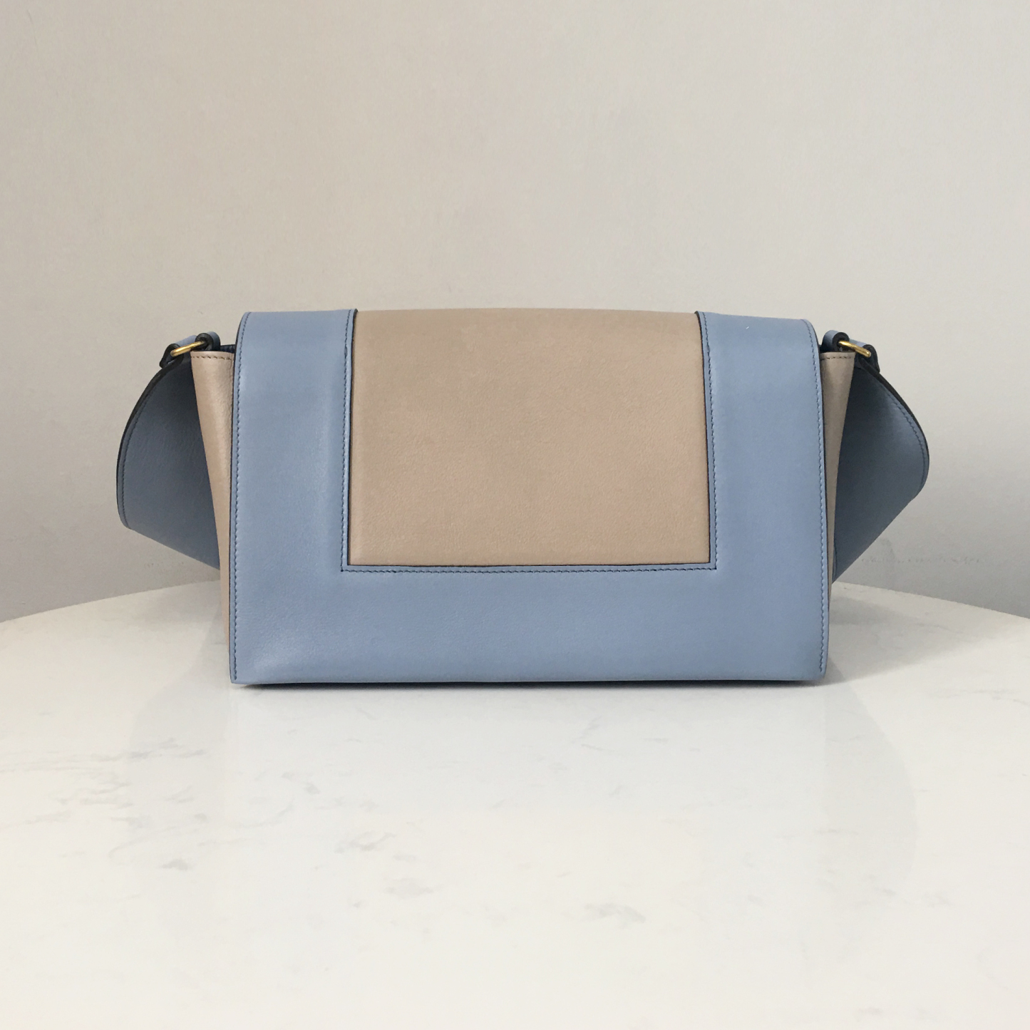 Celine Frame Bag with Wide Strap in Pearlescent Blue and Elephant Gray