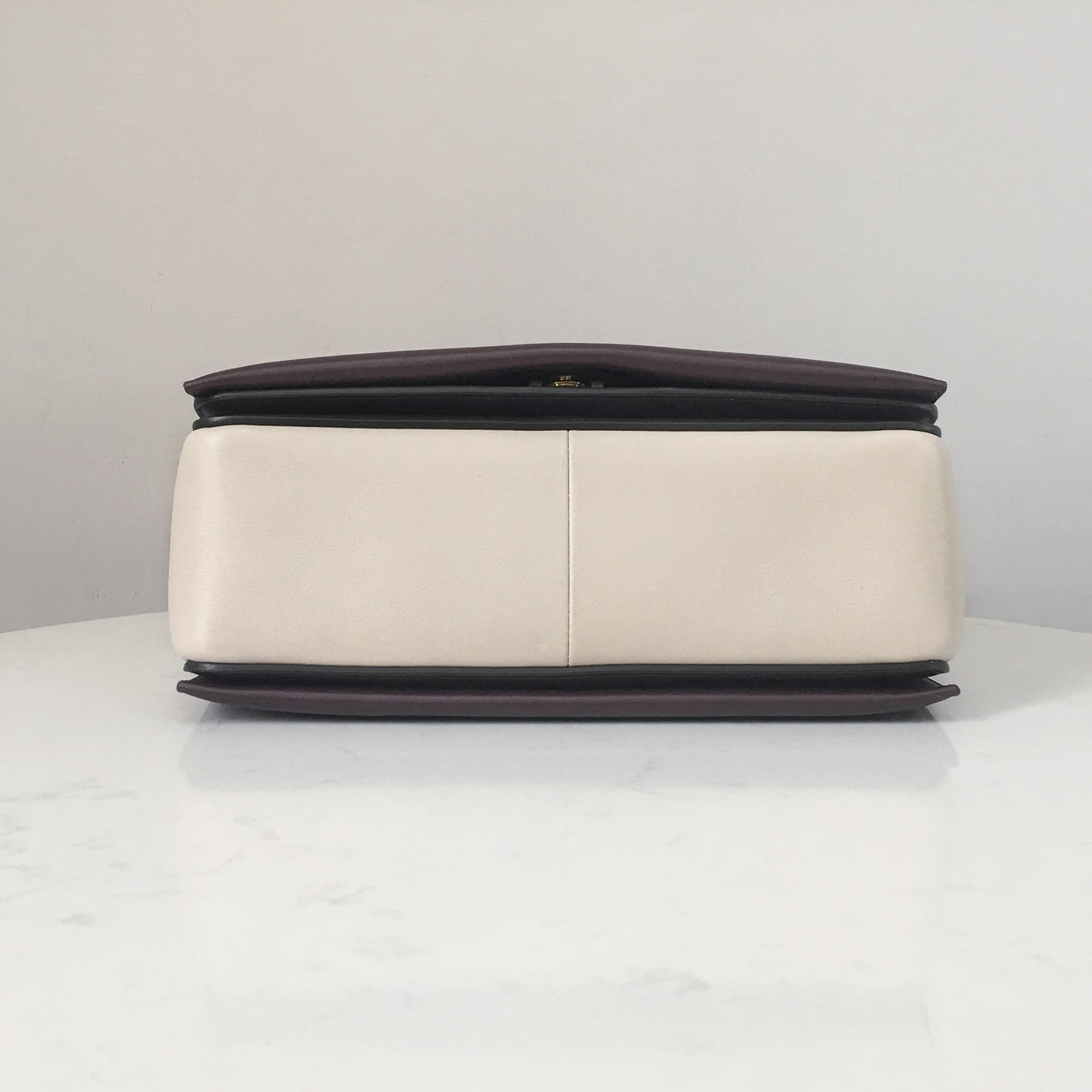 Celine Frame Bag with Wide Strap in Desert White and Burgundy