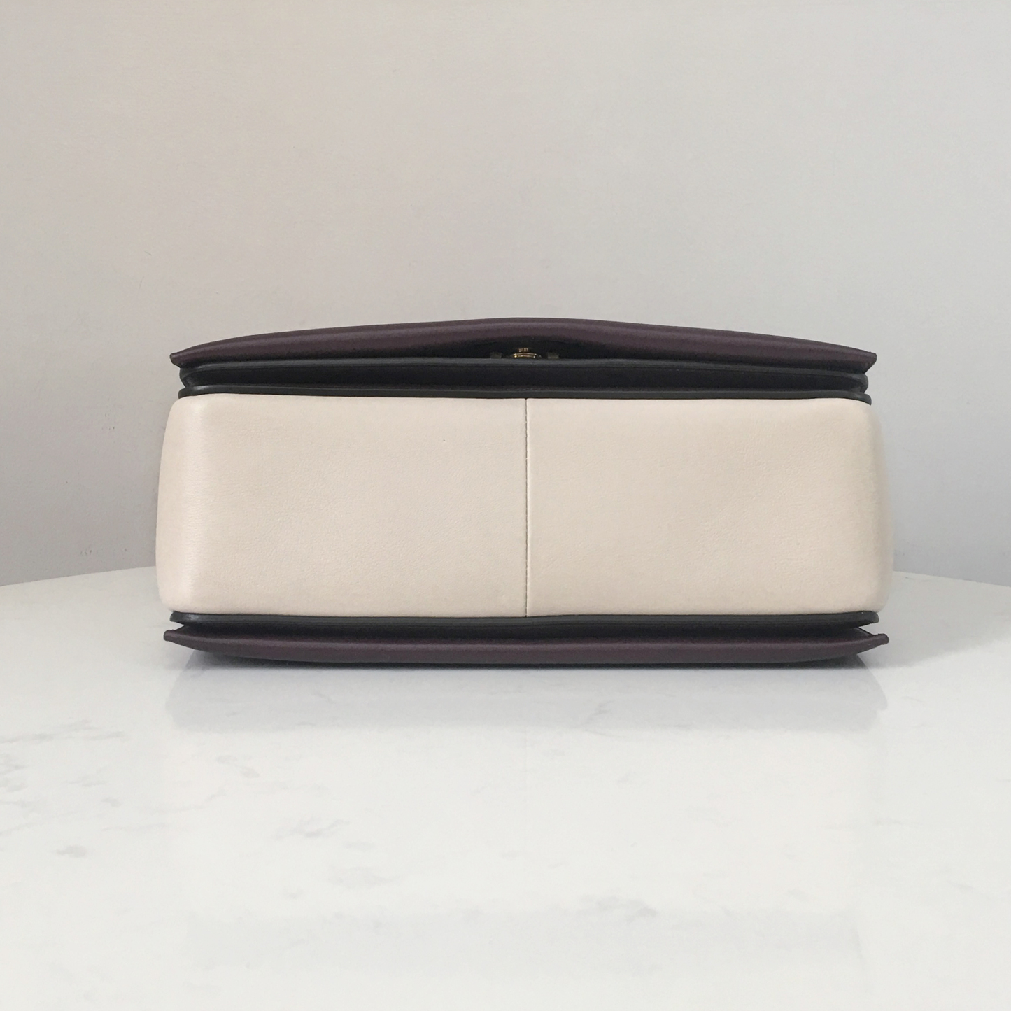 Celine Frame Bag with Wide Strap in Desert White and Burgundy