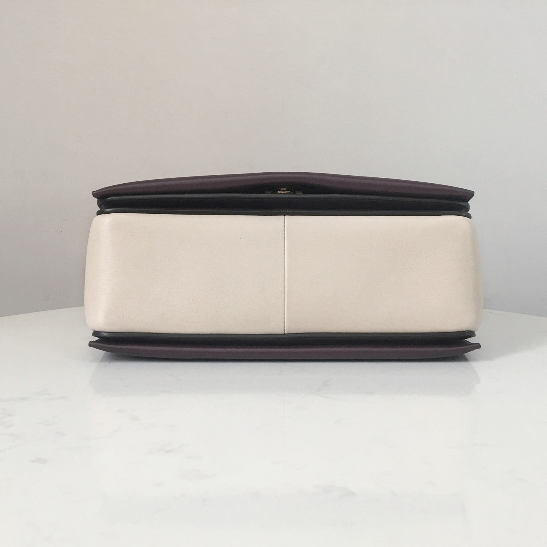 Celine Frame Bag with Wide Strap in Desert White and Burgundy