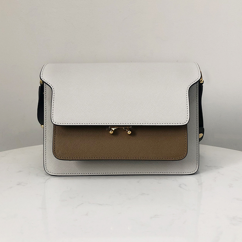 Marni Medium Accordion Bag, Wall Gray and White and Coffee Brown