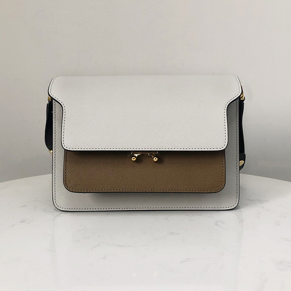 Marni Medium Accordion Bag, Wall Gray and White and Coffee Brown