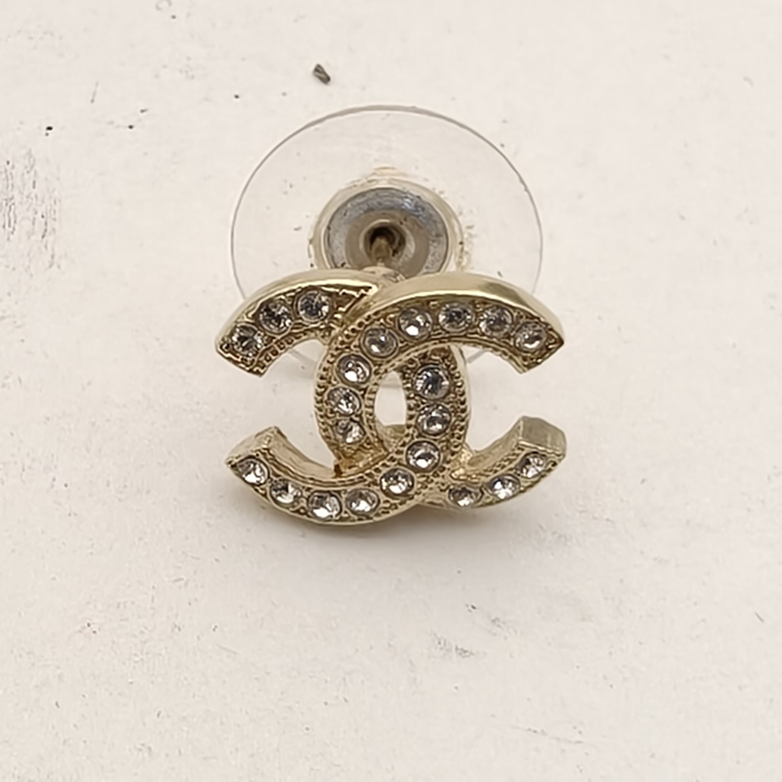 CHANEL Double C logo Rhinestone Earrings mini Alloy