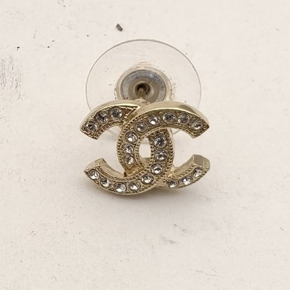 CHANEL Double C logo Rhinestone Earrings mini Alloy