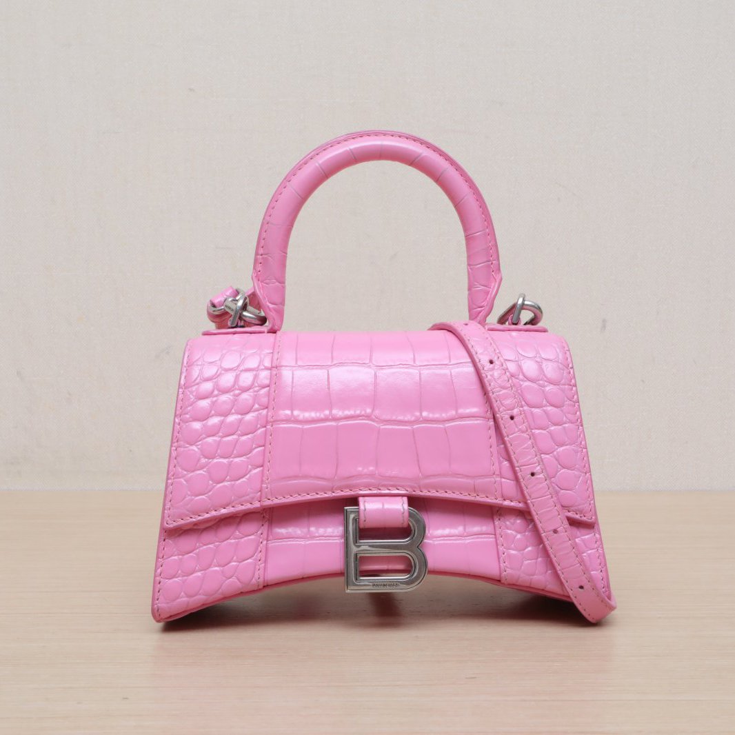 *BALENCIAGA Hourglass XS Crocodile Embossed Sliver Hardware-Hana Vintage