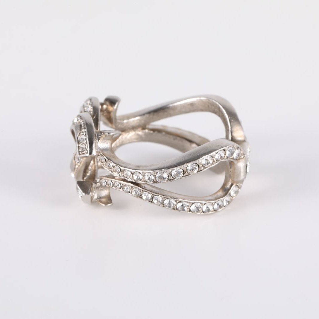 CHANEL 12A Double C Rhinestone Ring 52 Alloy-Hana Vintage