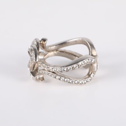 CHANEL 12A Double C Rhinestone Ring 52 Alloy-Hana Vintage