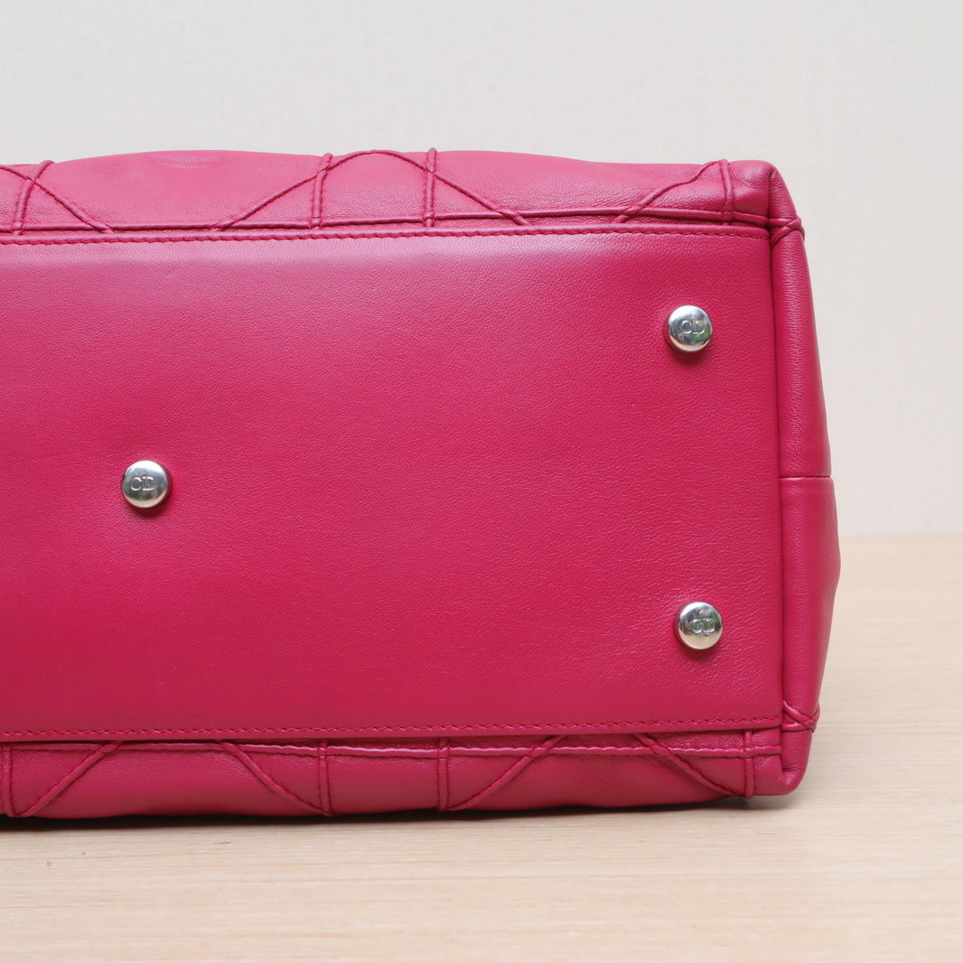 DIOR Rose Red Silver Hardware 2011 Granville Classic Quilted Handbag
