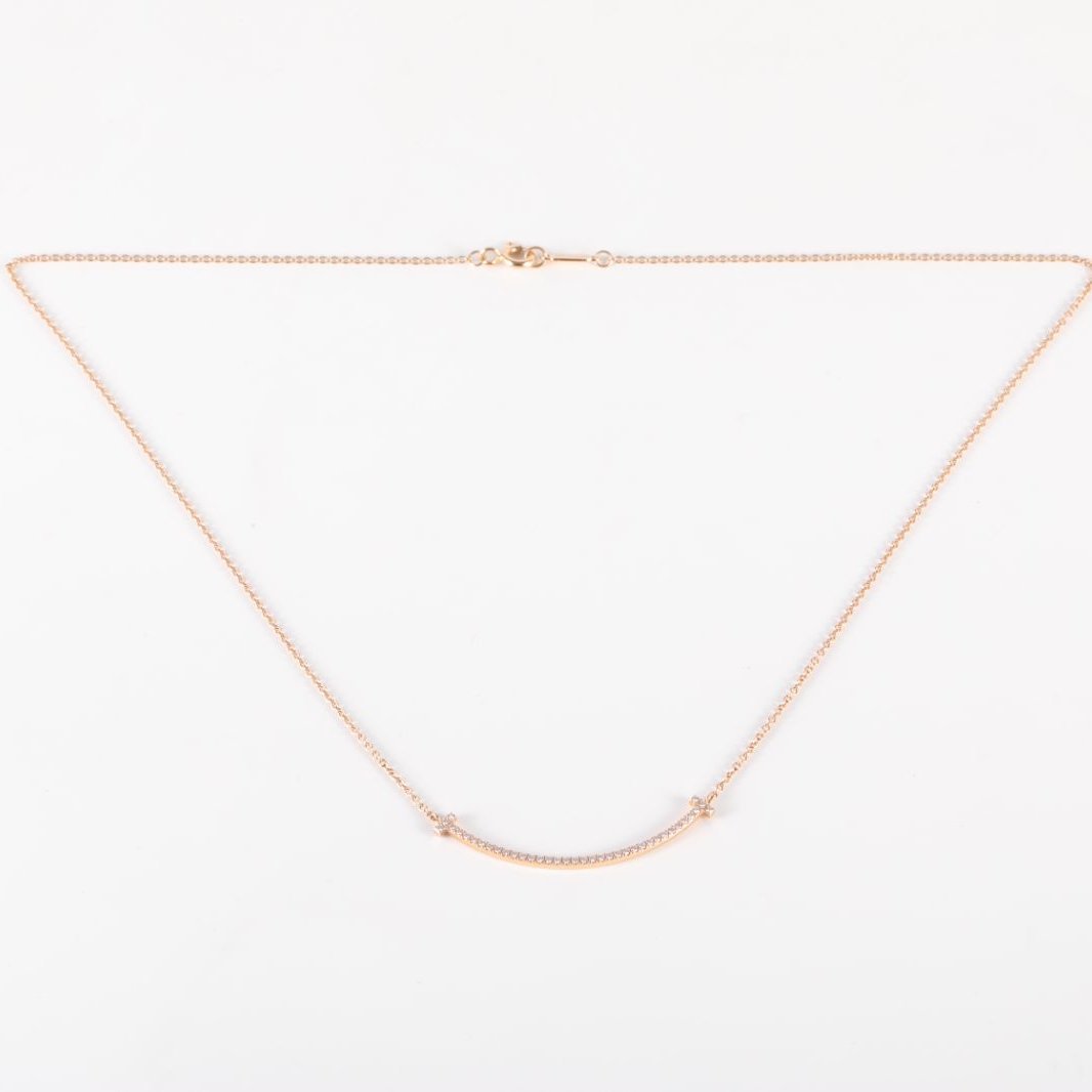 *TIFFANY&CO Tiffany T Smile Necklace Small Size Full Diamonds 18K Rose Gold,Diamond