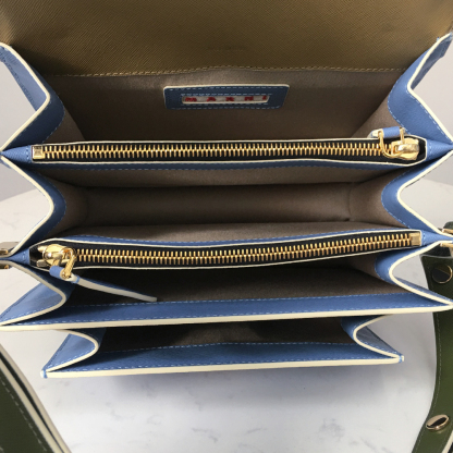 Marni Accordion Bag Medium, Earth Yellow with Dark Green and Sky Blue