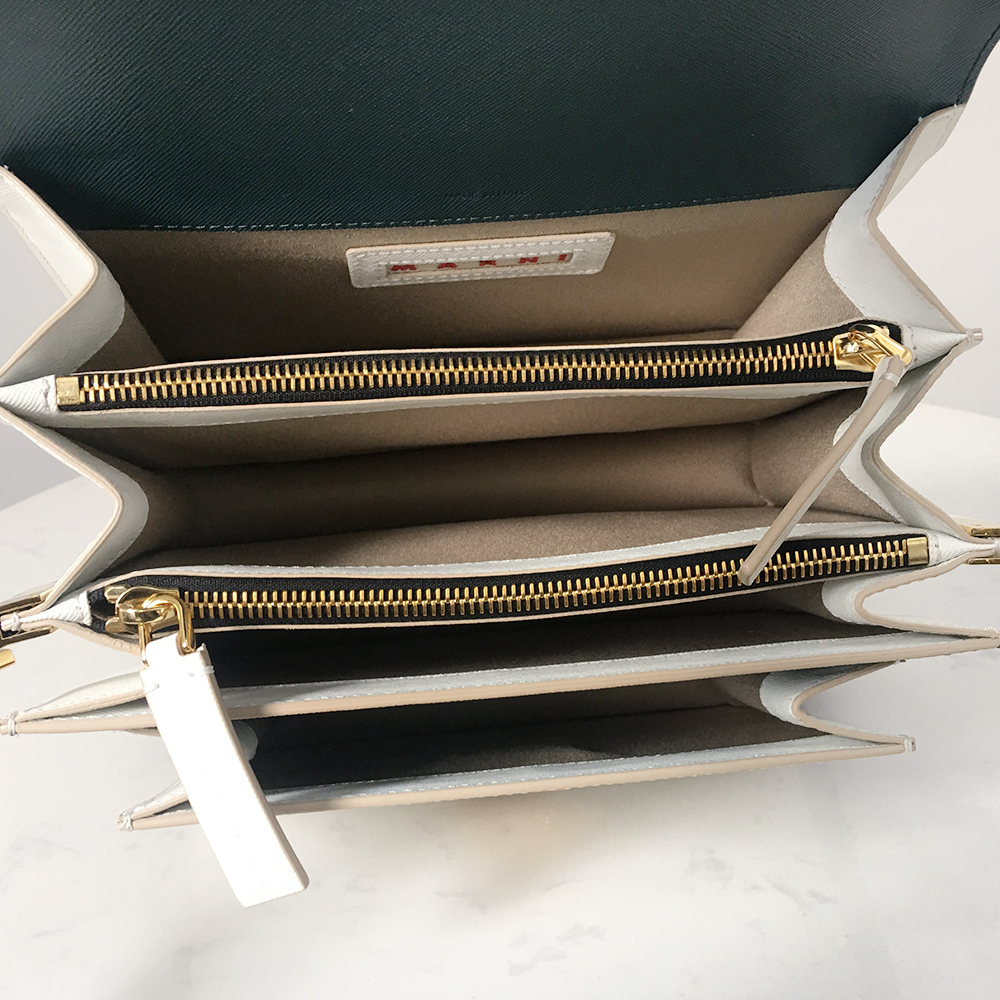 Marni Accordion Bag Medium, Peacock Blue with Off-White