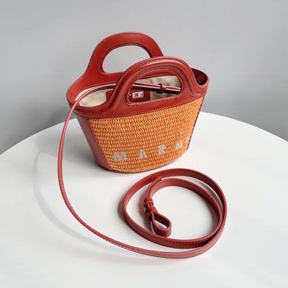 Marni Woven Basket MINI, Brownish Red