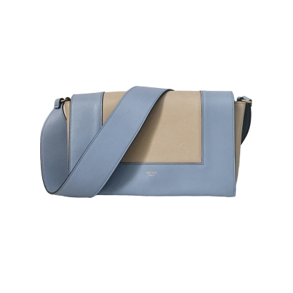 Celine Frame Bag with Wide Strap in Pearlescent Blue and Elephant Gray