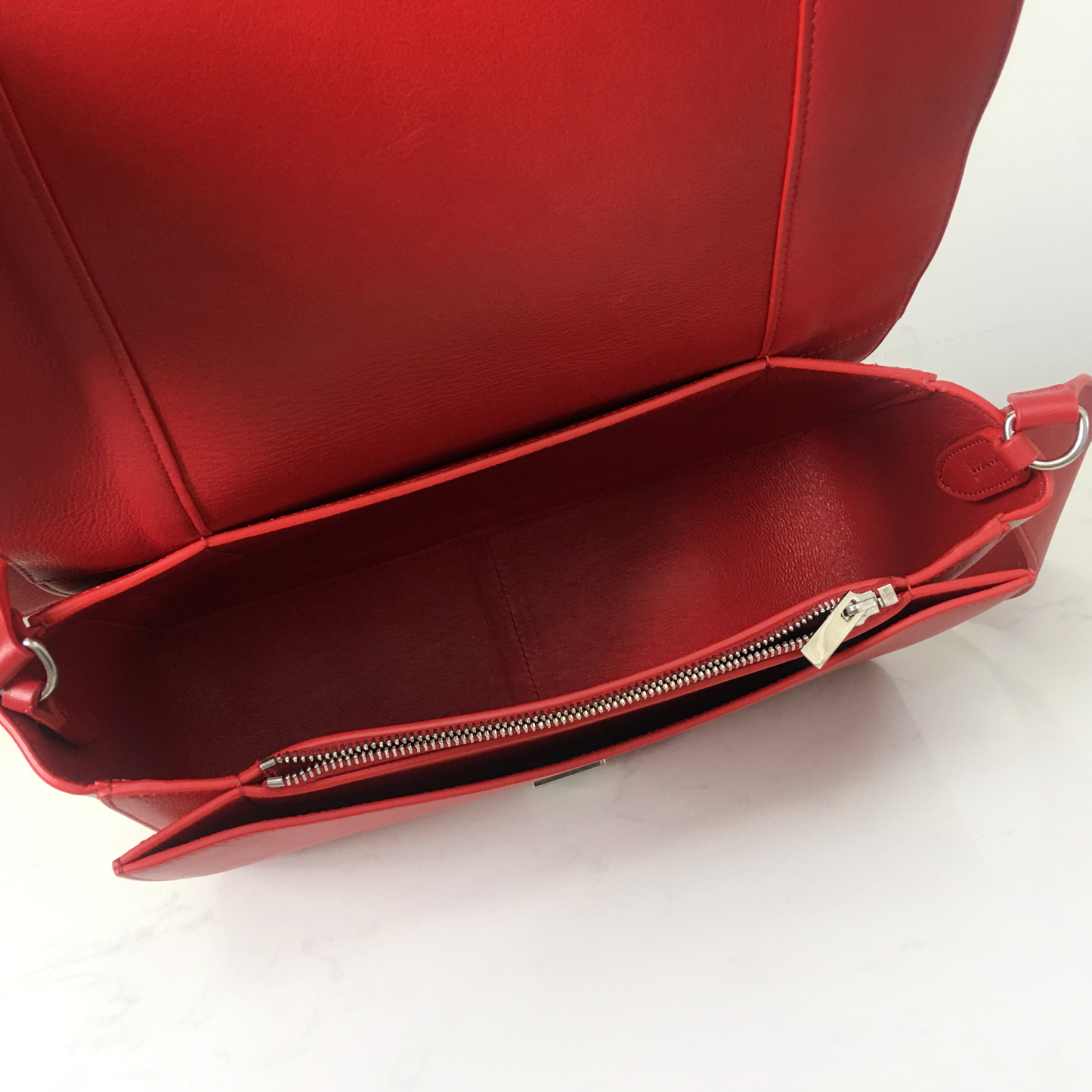 Celine Frame Bag with Wide Strap in Pop Red and Trench Gray