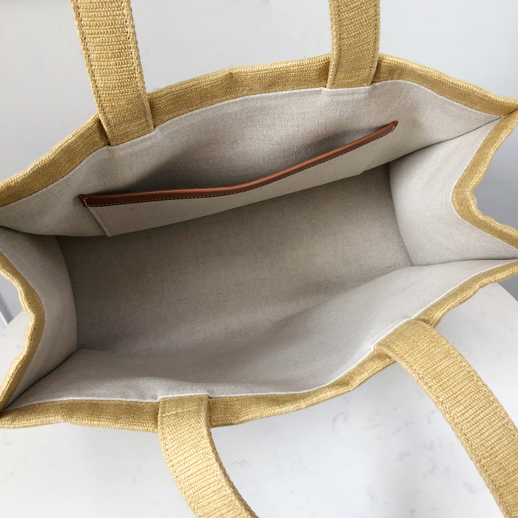 Celine Beige Woven Calfskin Triomphe Shopping Bag