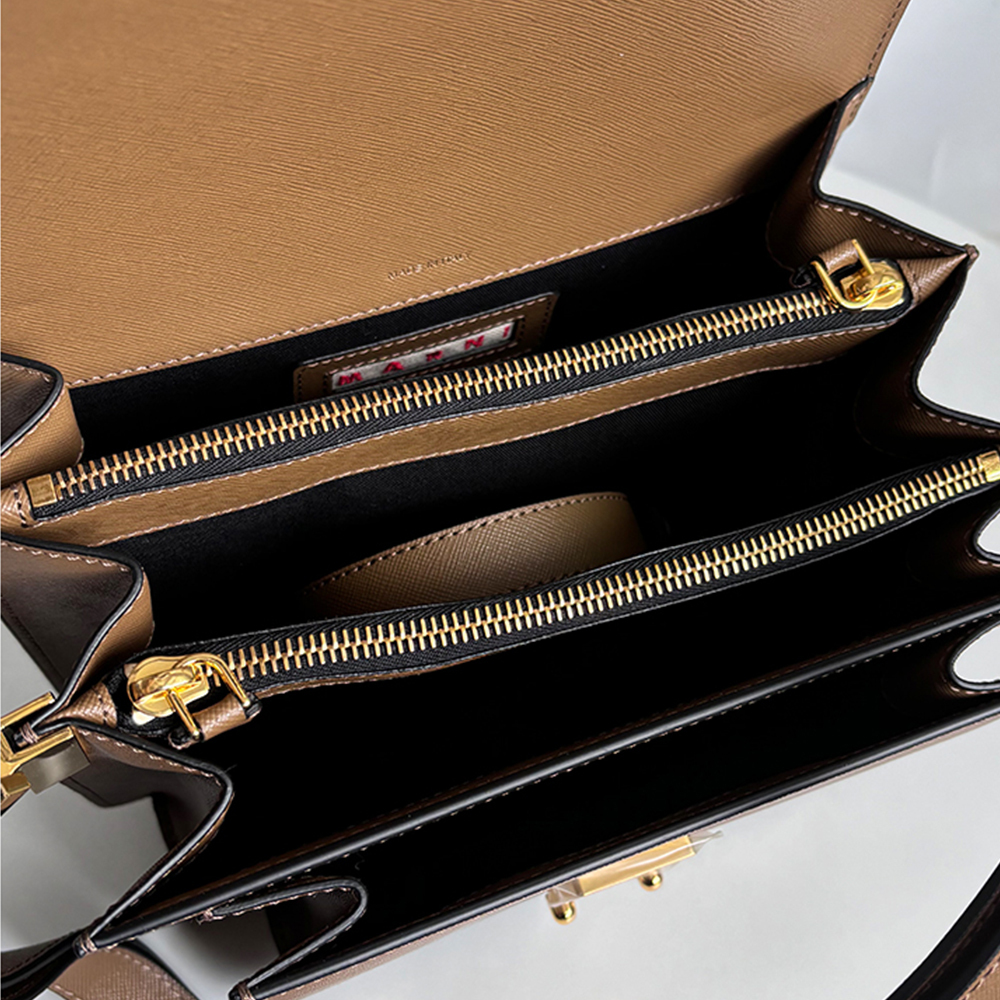 Marni Medium Accordion Bag, Coffee Brown Cross Pattern