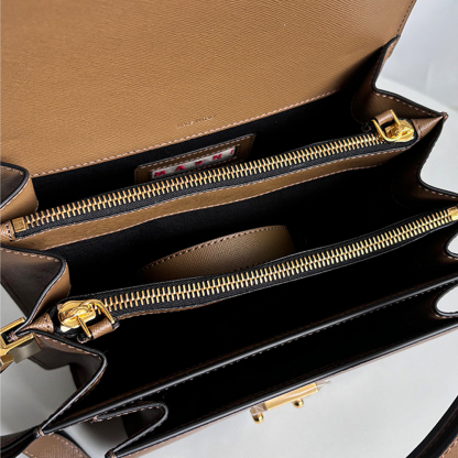 Marni Medium Accordion Bag, Coffee Brown Cross Pattern