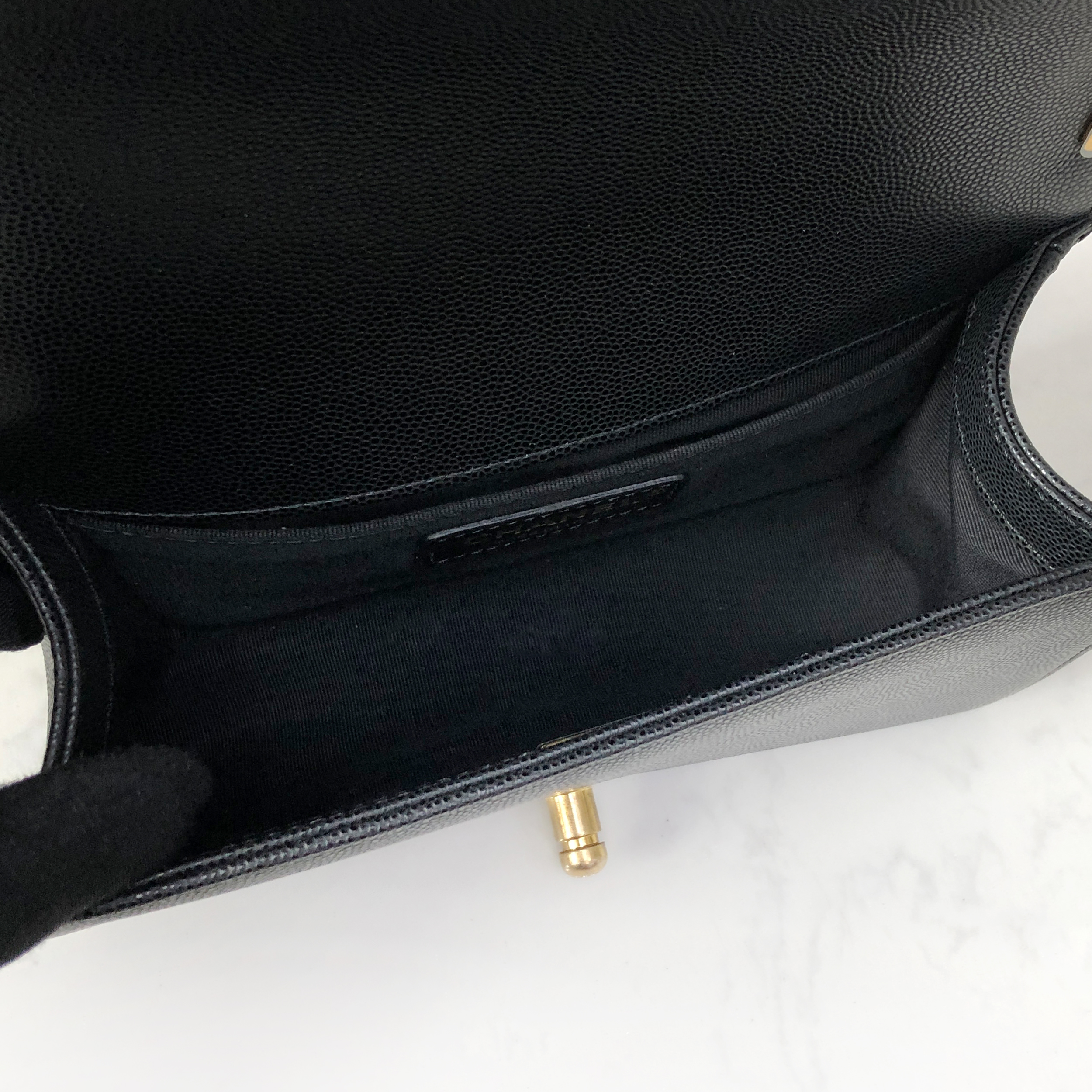 CHANEL Le Boy Small Black Caviar Leather with Gold Chain