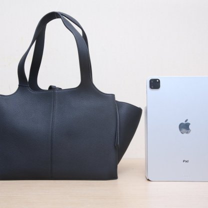 CELINE Black Leather C Trifold Bat Handbag, Large Size