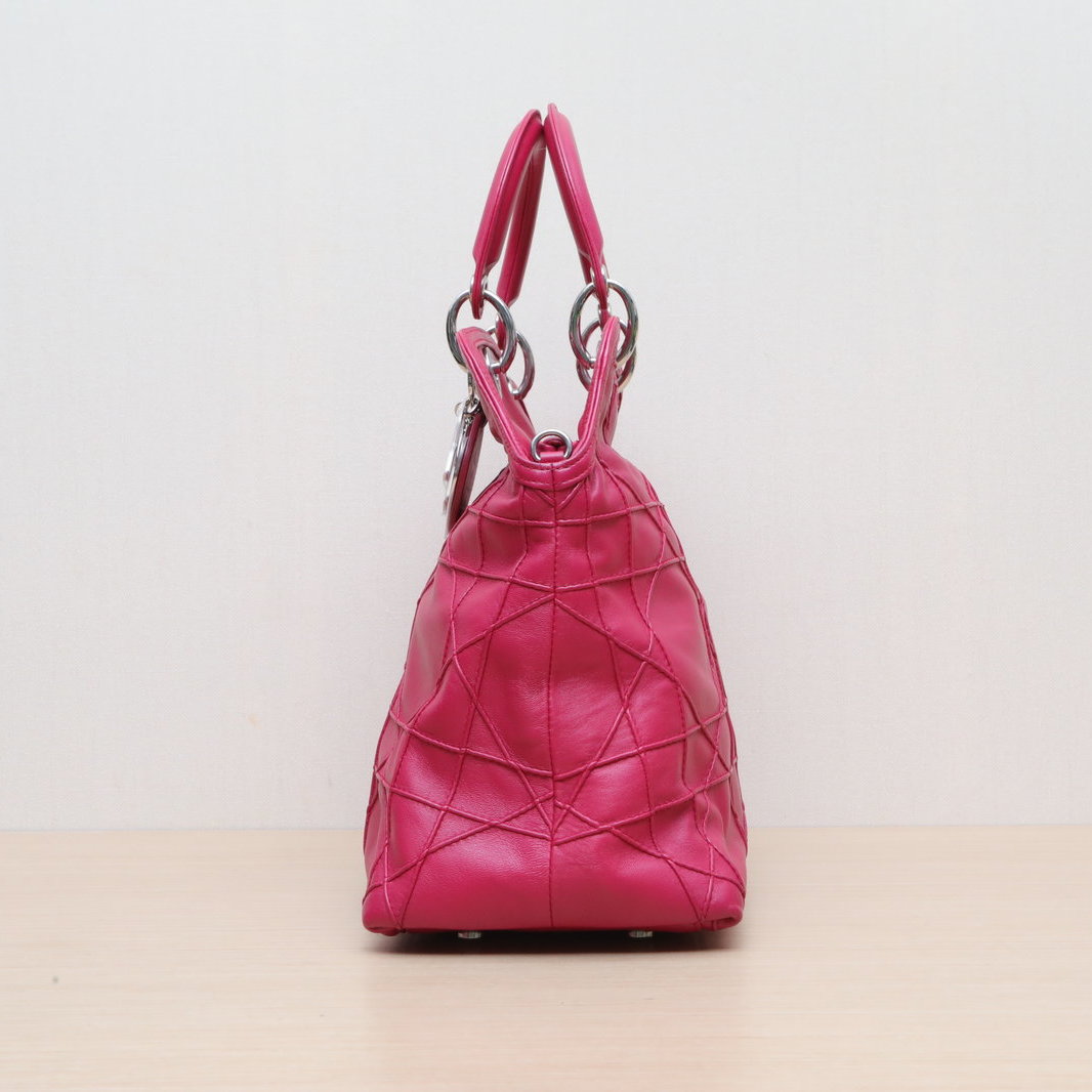 DIOR Rose Red Silver Hardware 2011 Granville Classic Quilted Handbag