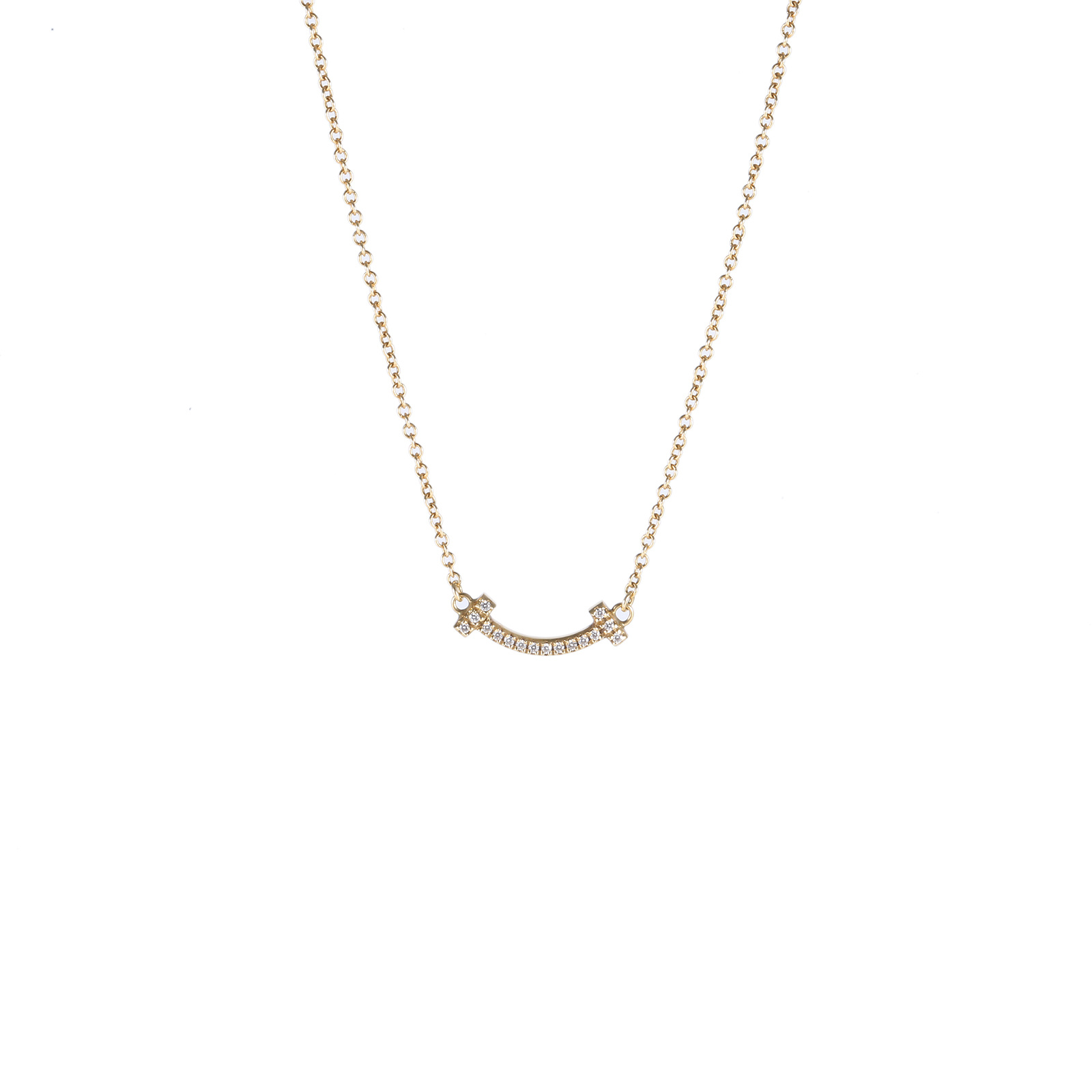 TIFFANY&CO Tiffany T Smile Necklace mini Pavé Diamonds 18K Gold,Diamond-Hana Vintage