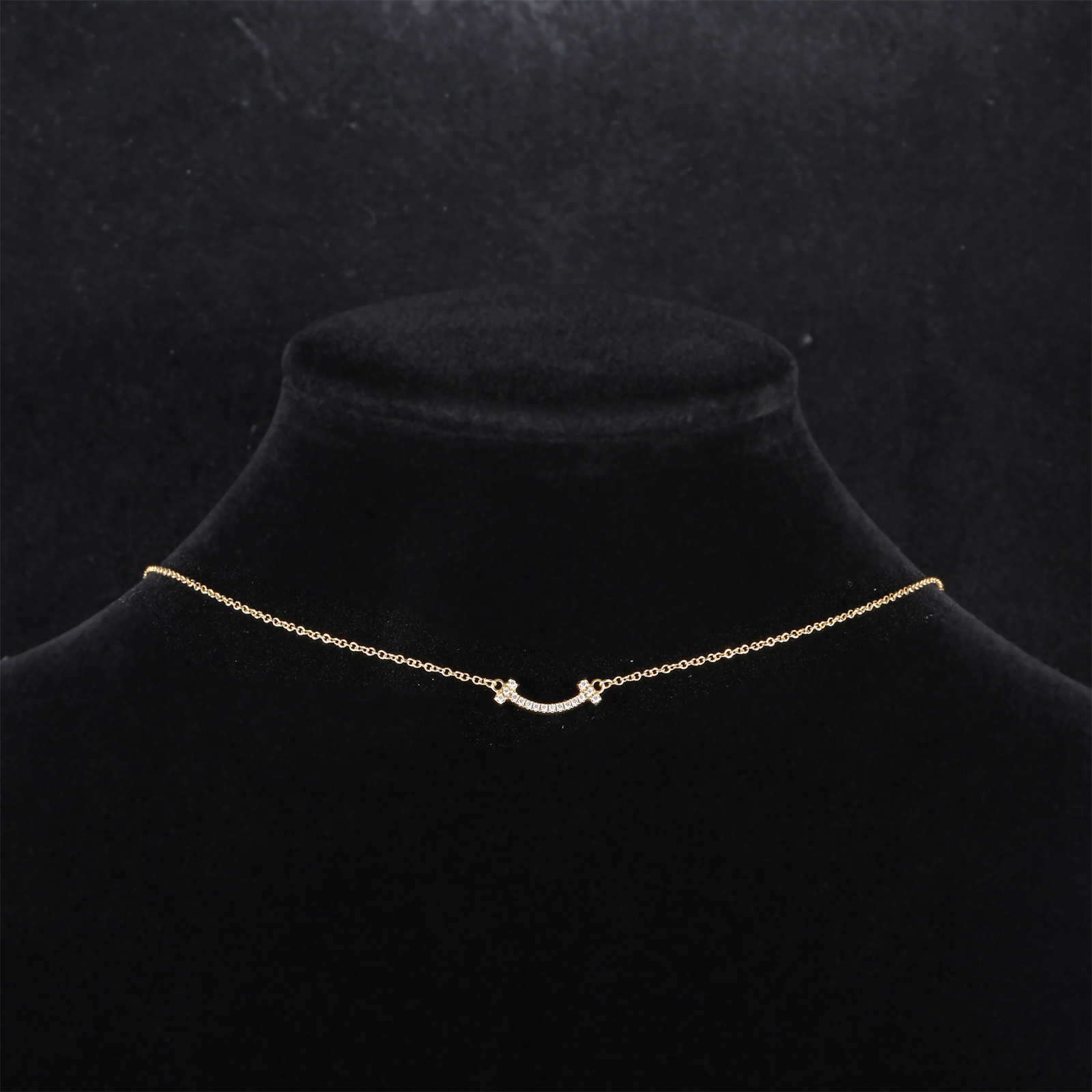 TIFFANY&CO Tiffany T Smile Necklace mini Pavé Diamonds 18K Gold,Diamond-Hana Vintage