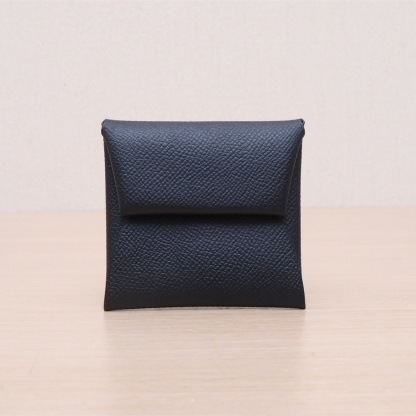 HERMES 89 Black Epsom Leather, Engraved with D, Sliver Hardware. Single-layer Black Hermes Card Holder
