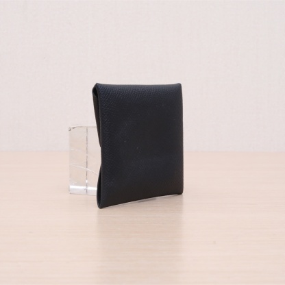 HERMES 89 Black Epsom Leather, Engraved with D, Sliver Hardware. Single-layer Black Hermes Card Holder