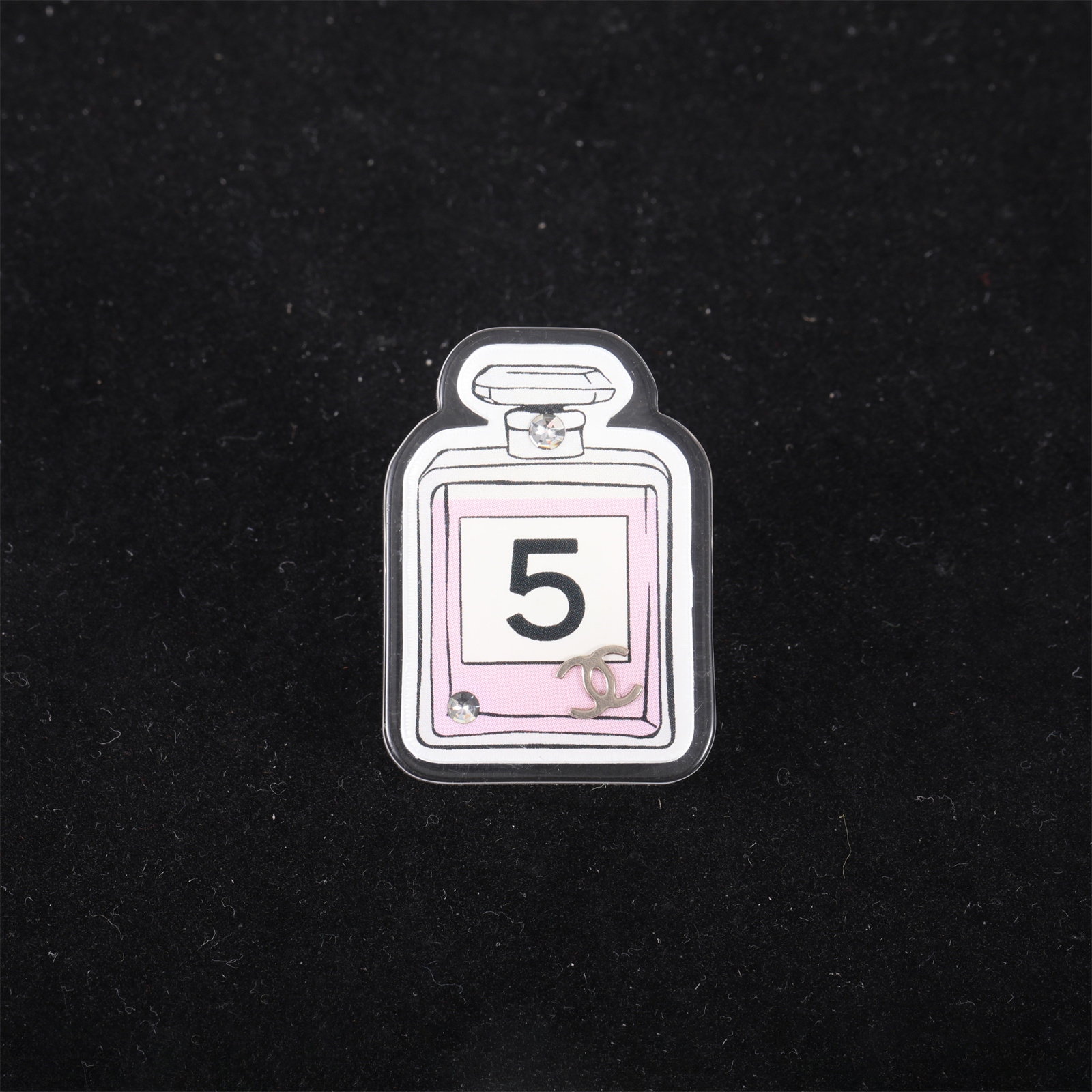 CHANEL Resort Collection Pink Acrylic Perfume Bottle Brooch Alloy-Hana Vintage