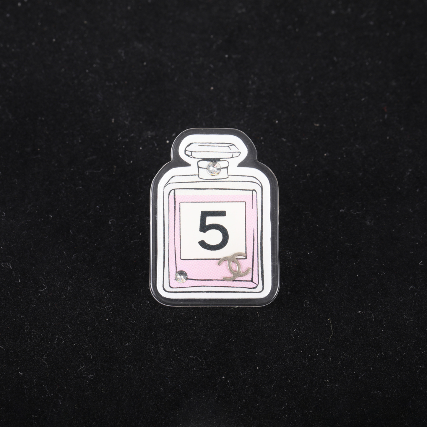 CHANEL Resort Collection Pink Acrylic Perfume Bottle Brooch Alloy-Hana Vintage