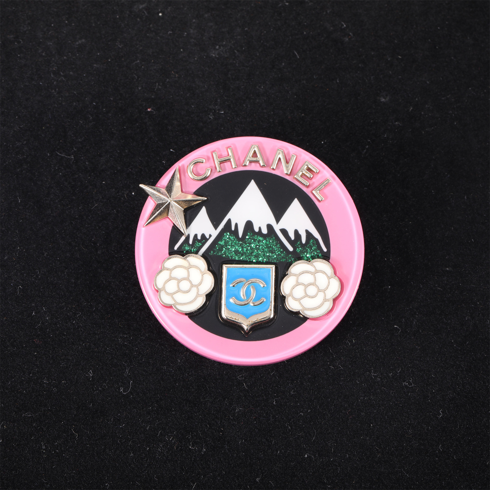 CHANEL 19K High Rarity Pink Fuji Mountain Camellia Brooch Alloy,Resin-Hana Vintage