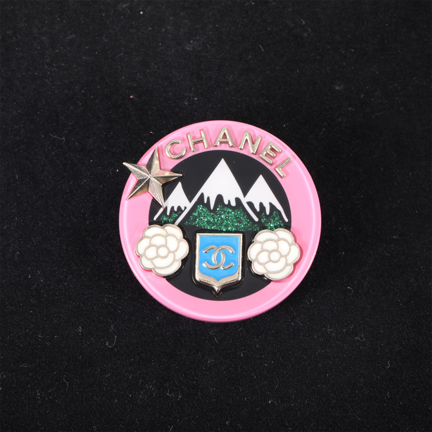 CHANEL 19K High Rarity Pink Fuji Mountain Camellia Brooch Alloy,Resin-Hana Vintage