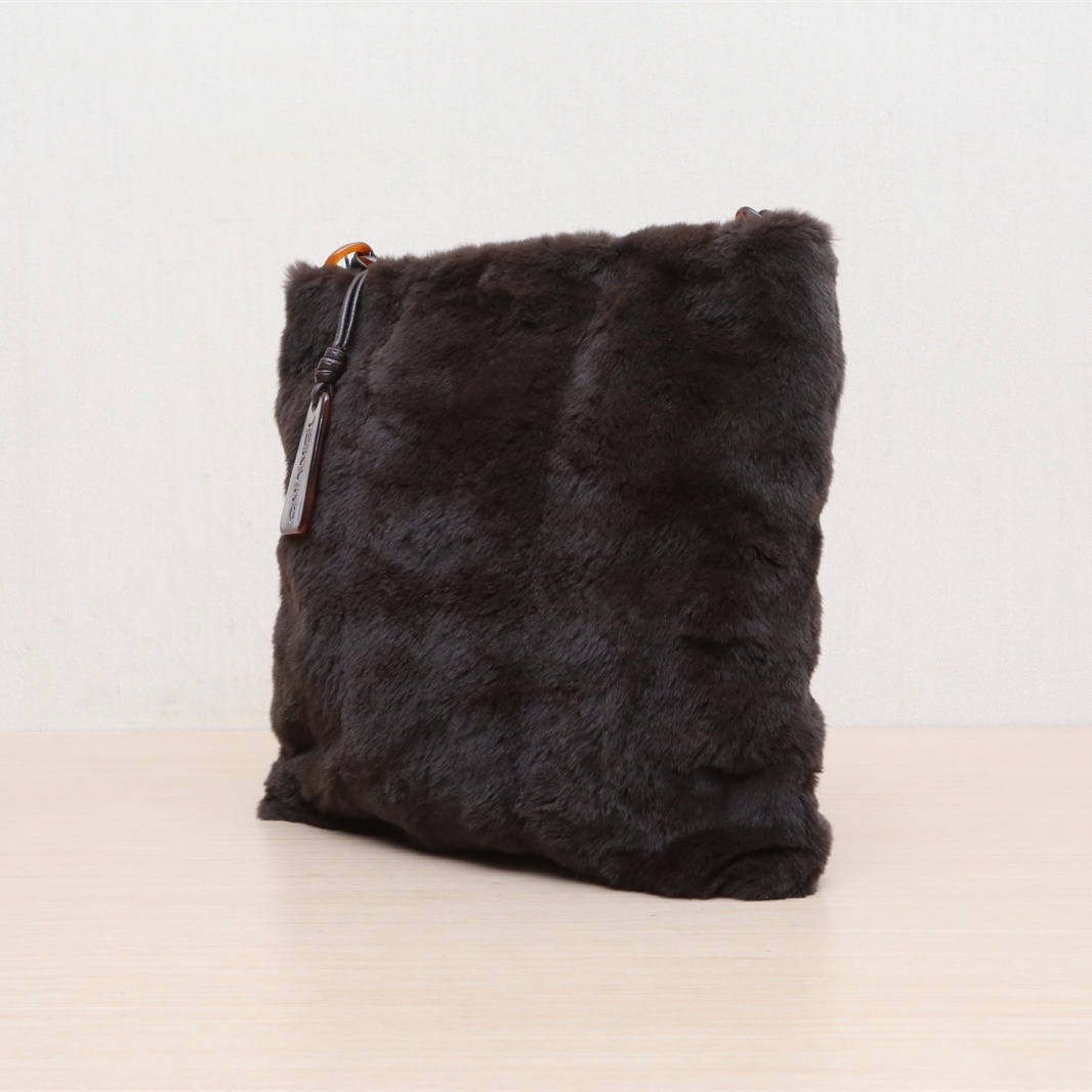 *CHANEL Brown  1999 Black Hardware Vintage Rabbit Fur and Tortoise Shell Medium Crossbody Bag 30*30-Hana Vintage