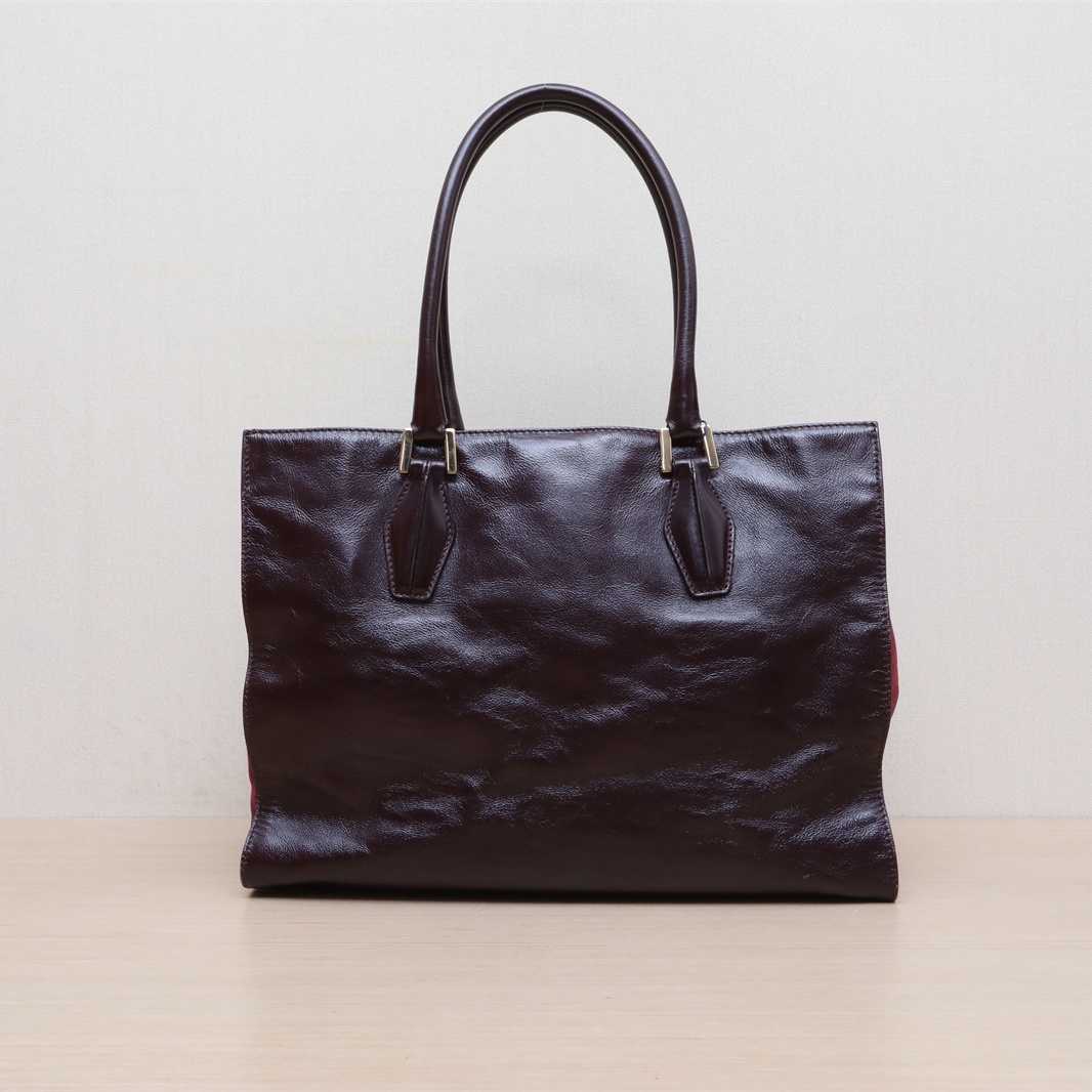 *TODS Burgundy Leather C Gold Hardware Tote Bag-Hana Vintage