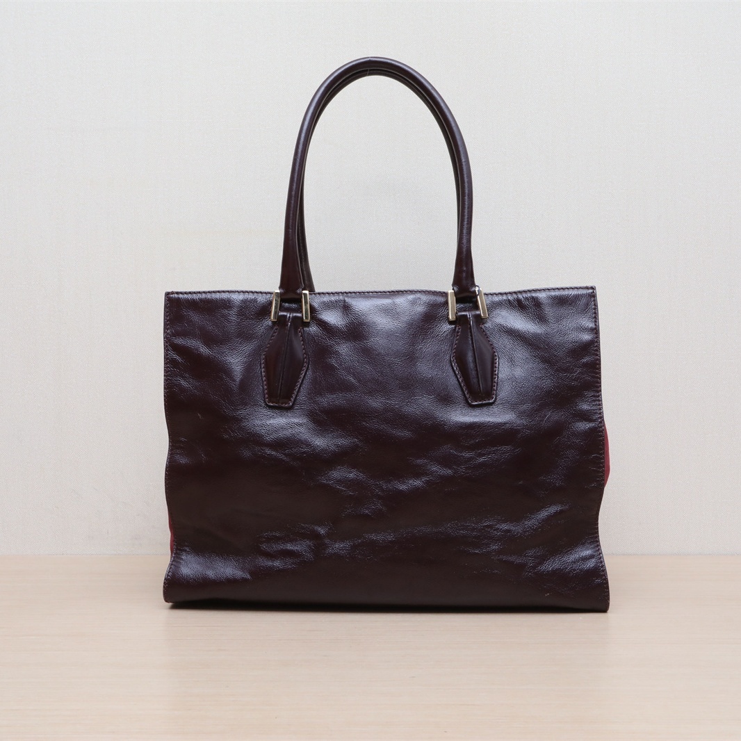 *TODS Burgundy Leather C Gold Hardware Tote Bag-Hana Vintage