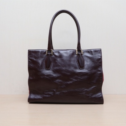 *TODS Burgundy Leather C Gold Hardware Tote Bag-Hana Vintage