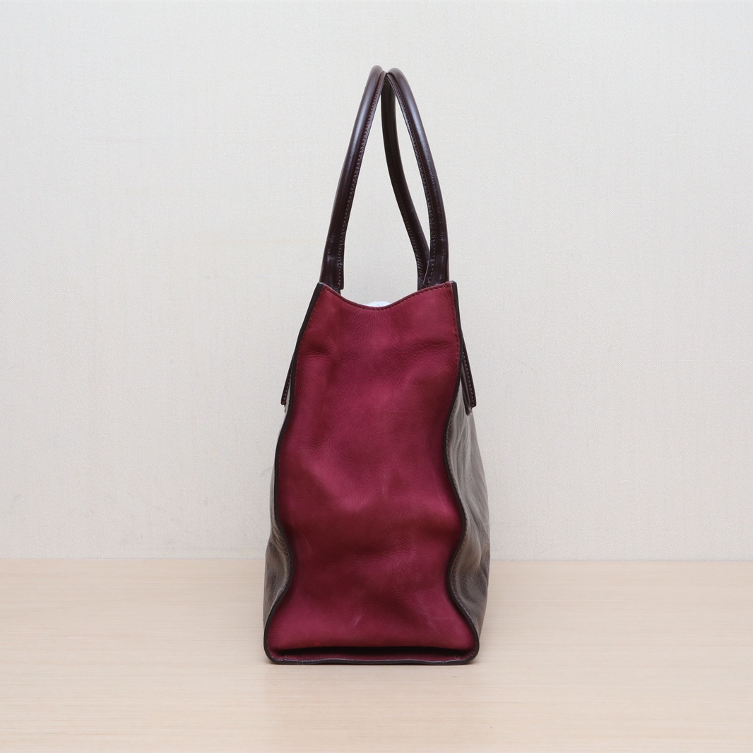 *TODS Burgundy Leather C Gold Hardware Tote Bag-Hana Vintage