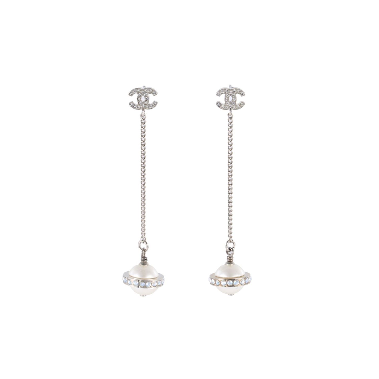CHANEL 17K Double C Long Earrings Alloy-Hana Vintage