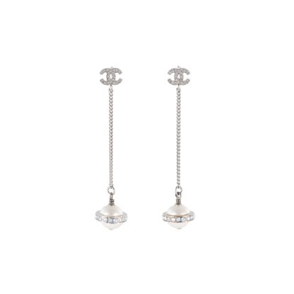CHANEL 17K Double C Long Earrings Alloy-Hana Vintage