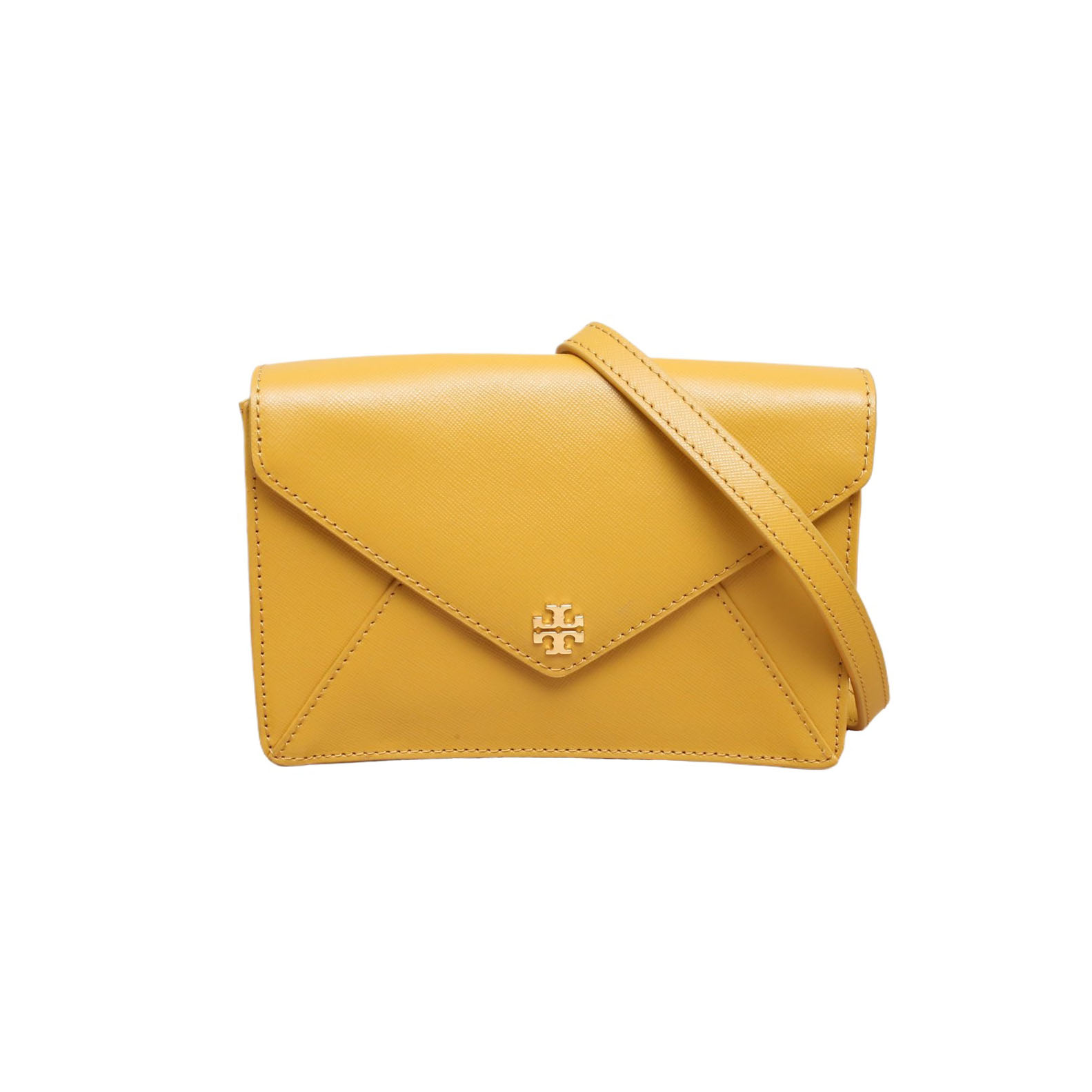 *Tory Burch Ginger Leather C Gold Hardware Envelope Bag Chain Crossbody Bag-Hana Vintage