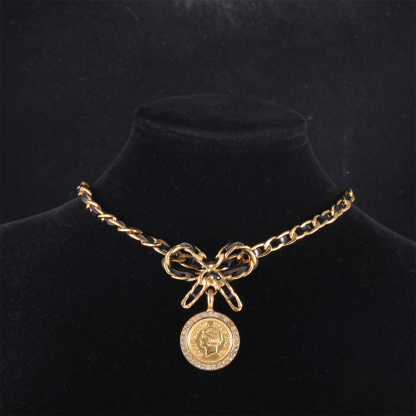 CHANEL Vintage Gold Coin Portrait Bow Chocker Necklace Alloy-Hana Vintage
