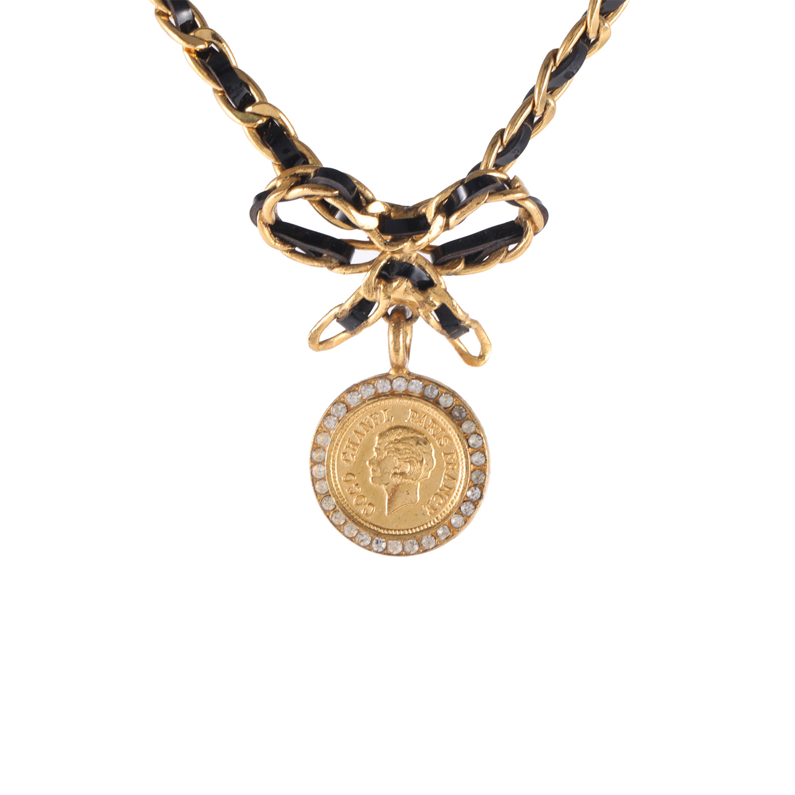 CHANEL Vintage Gold Coin Portrait Bow Chocker Necklace Alloy-Hana Vintage