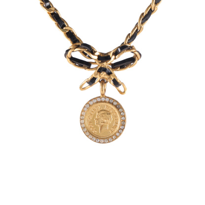 CHANEL Vintage Gold Coin Portrait Bow Chocker Necklace Alloy-Hana Vintage