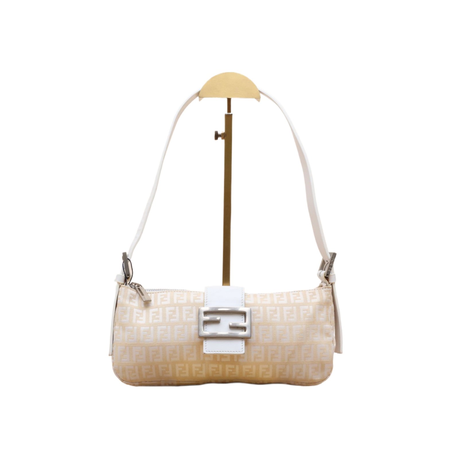 *FENDI Vintage White Canvas Baguette Shoulder Bag-Hana Vintage