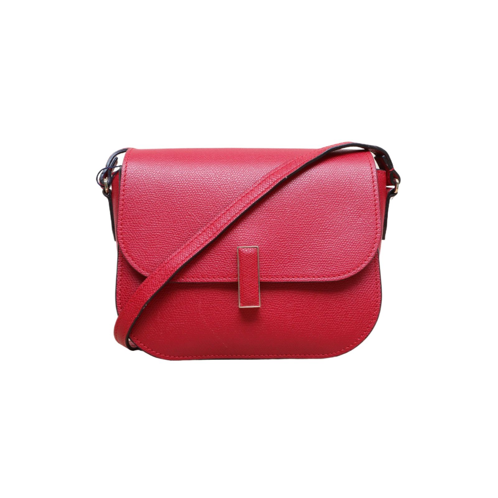 *Valextra Red Leather C Brushed Gold Hardware Iside Embossed Saddle Bag 20cm Shoulder Bag-Hana Vintage