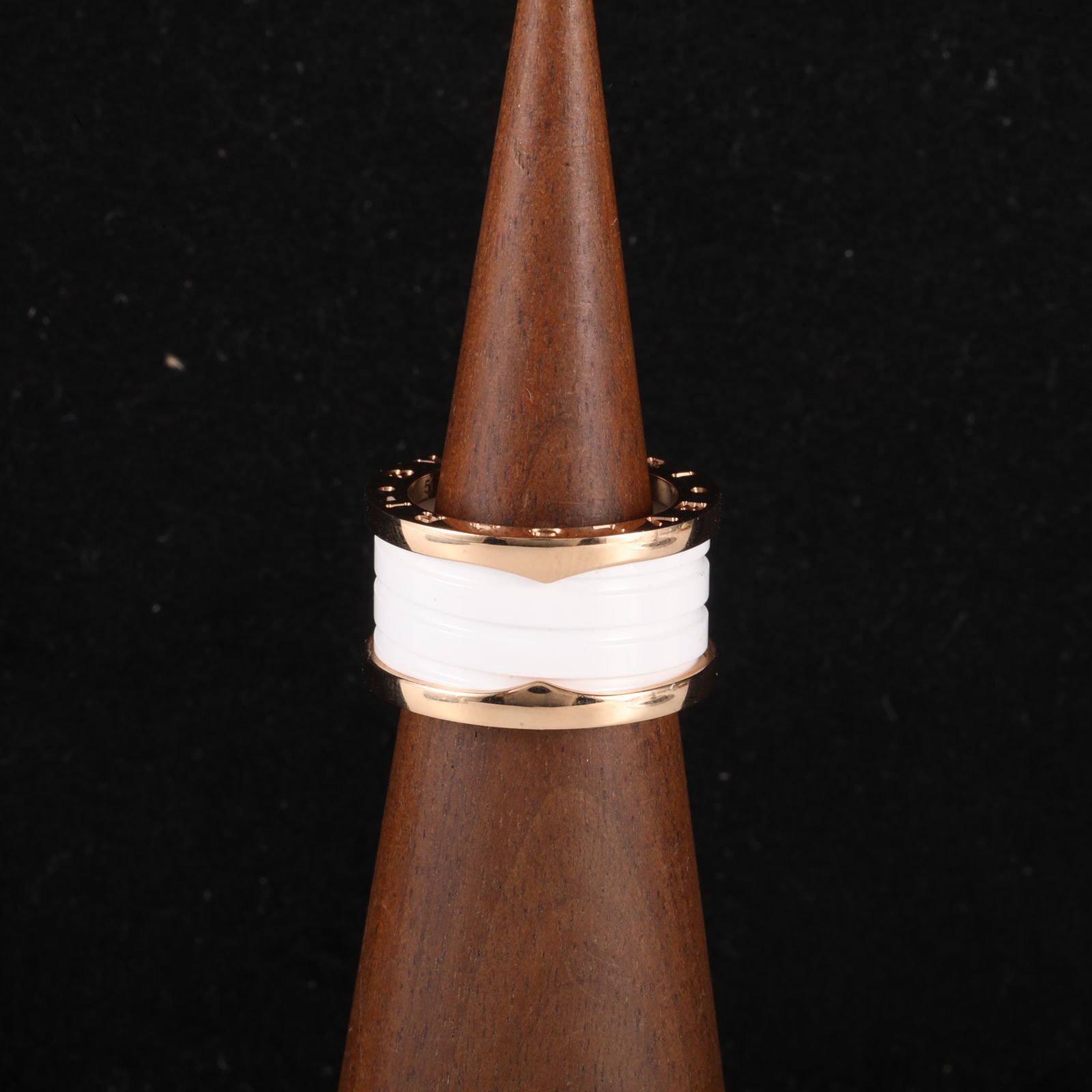 BVLGARI B.ZERO1 Coil Ring 18K Rose Gold,White Ceramic-Hana Vintage