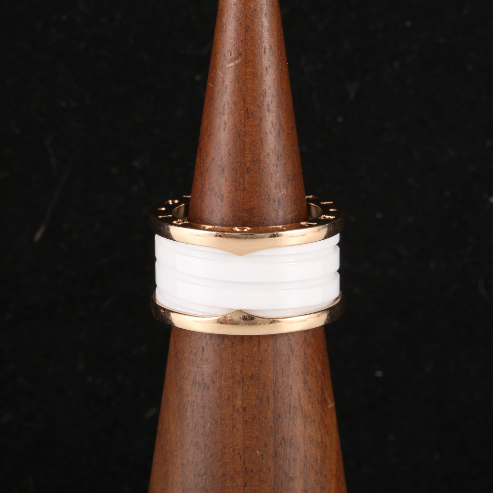 BVLGARI B.ZERO1 Coil Ring 18K Rose Gold,White Ceramic-Hana Vintage